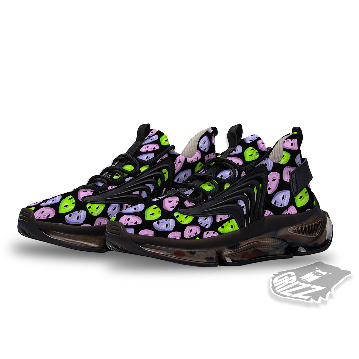 Pink Green And Purple Theater Masks Print Pattern Black Gym Shoes-grizzshop