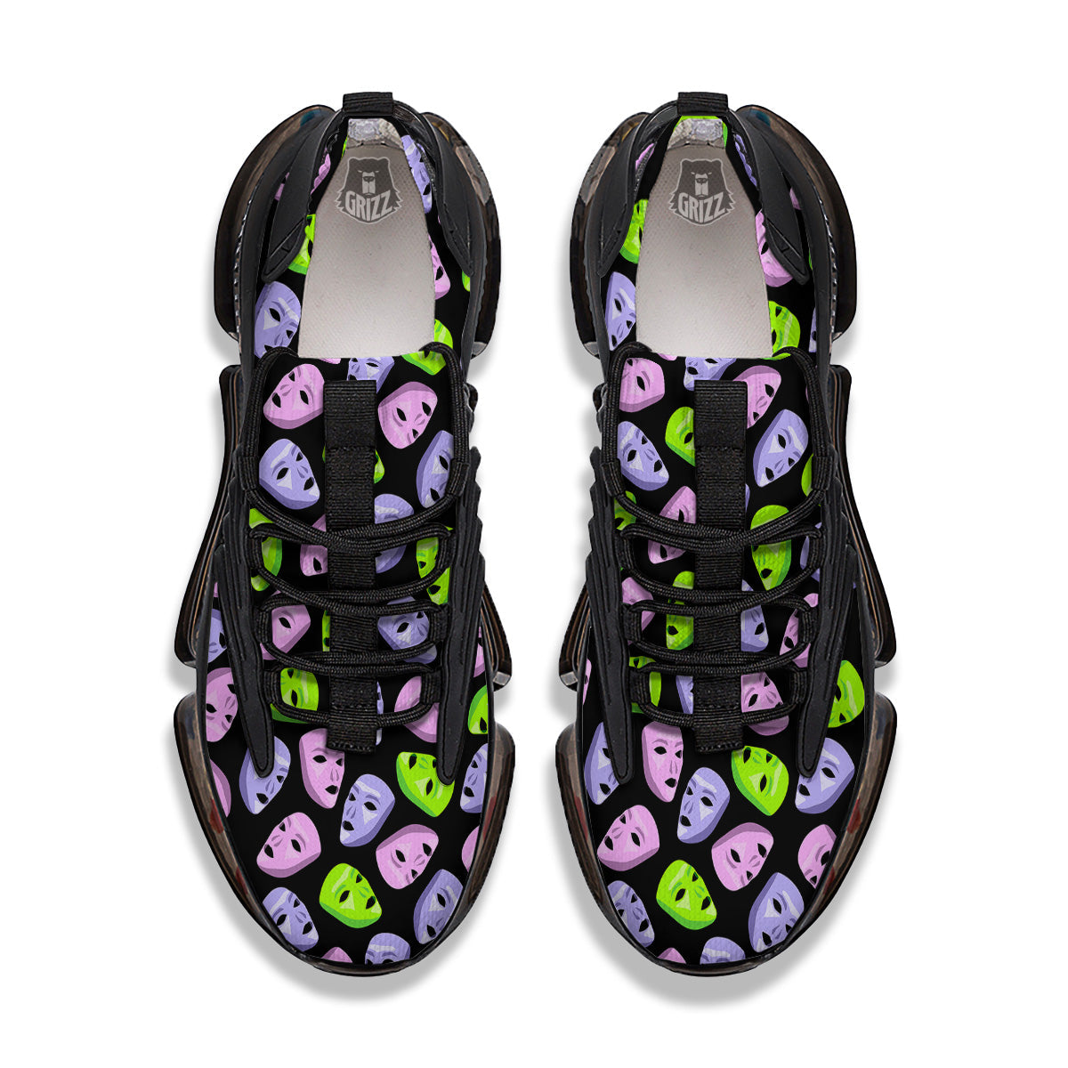 Pink Green And Purple Theater Masks Print Pattern Black Gym Shoes-grizzshop