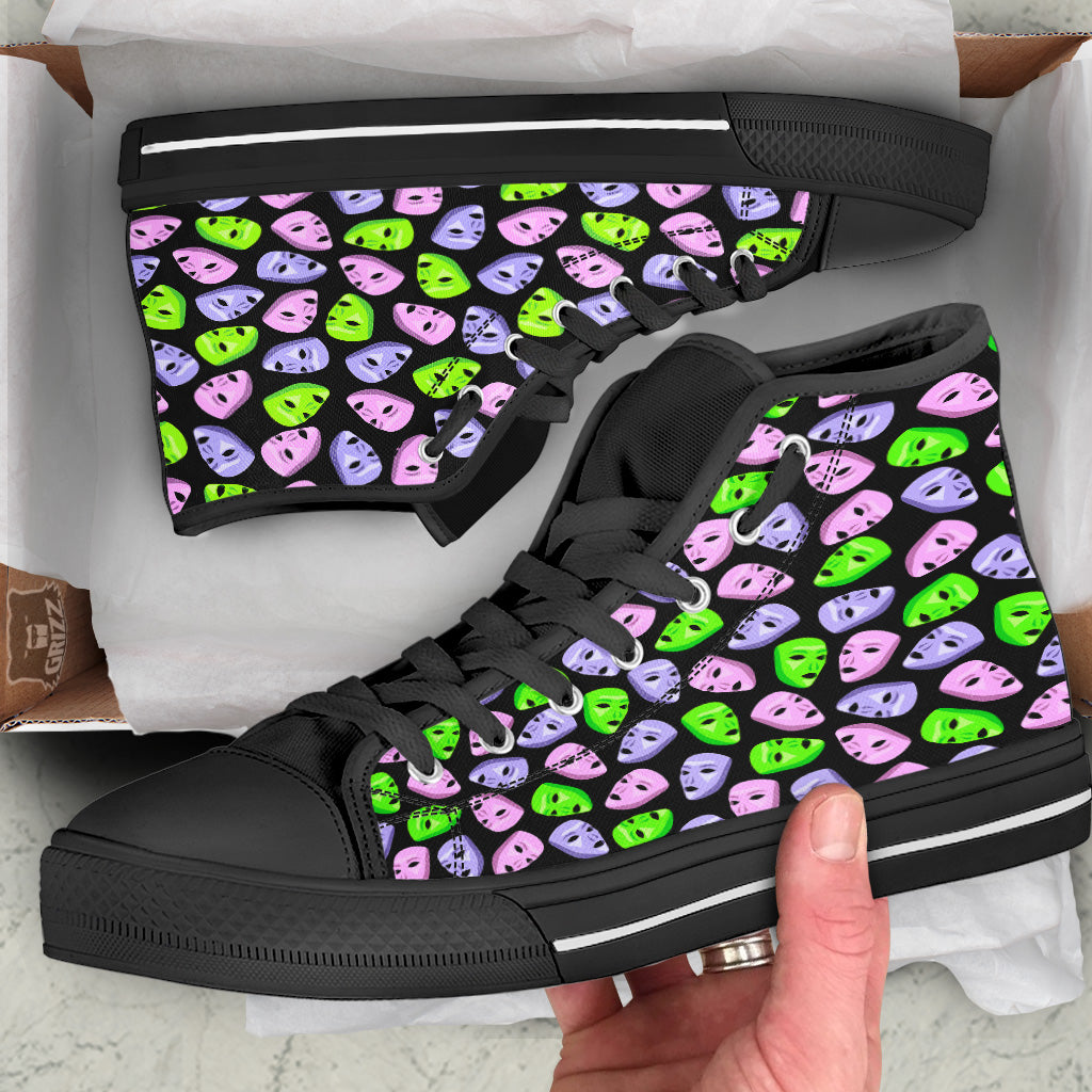 Pink Green And Purple Theater Masks Print Pattern Black High Top Shoes-grizzshop