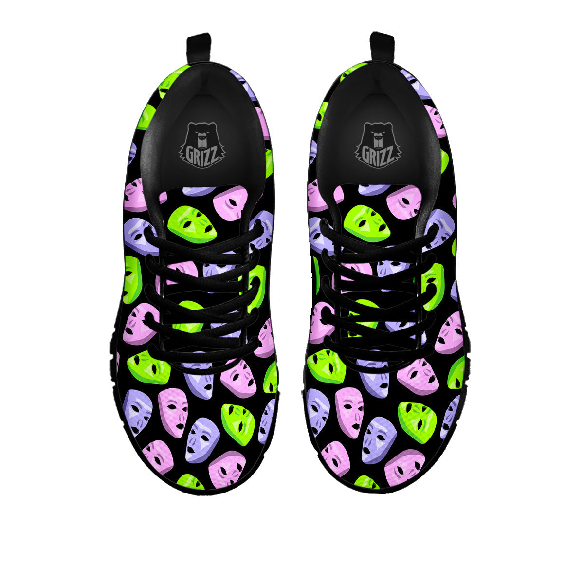 Pink Green And Purple Theater Masks Print Pattern Black Sneaker-grizzshop