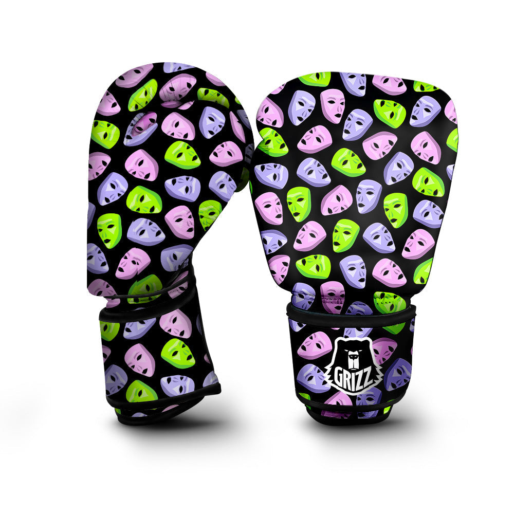 Pink Green And Purple Theater Masks Print Pattern Boxing Gloves-grizzshop
