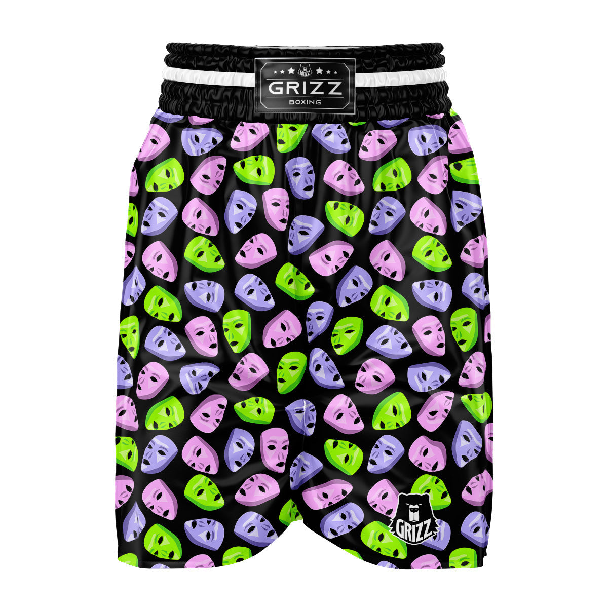 Pink Green And Purple Theater Masks Print Pattern Boxing Shorts-grizzshop