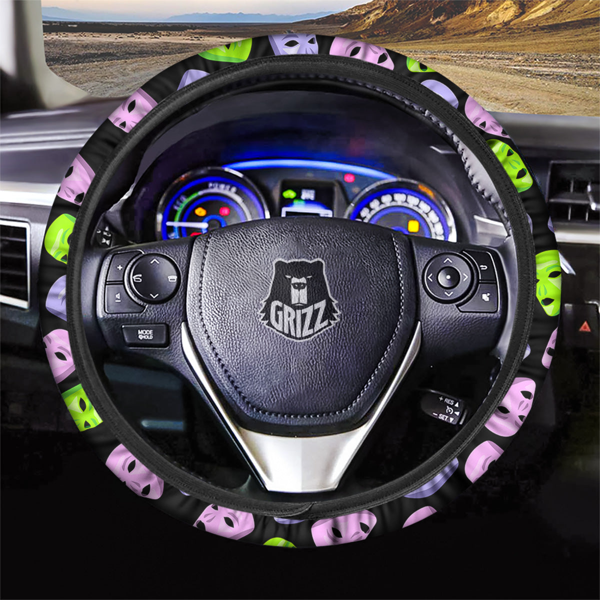 Pink Green And Purple Theater Masks Print Pattern Car Steering Wheel Cover-grizzshop