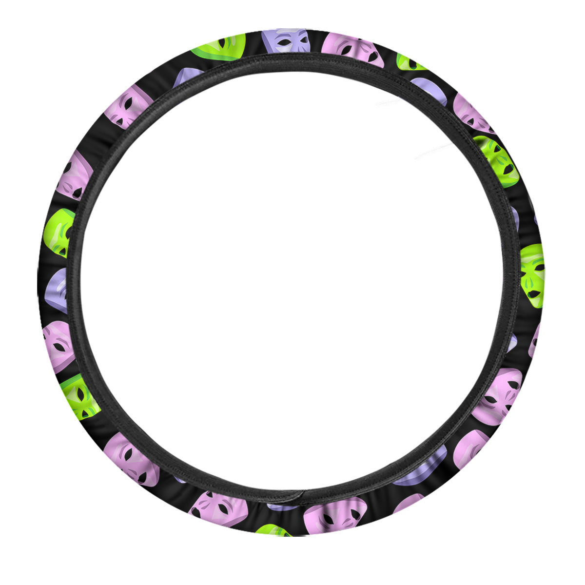 Pink Green And Purple Theater Masks Print Pattern Car Steering Wheel Cover-grizzshop