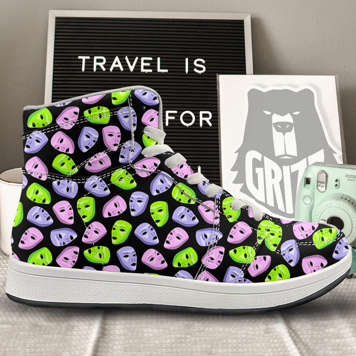Pink Green And Purple Theater Masks Print Pattern High Top Sneakers-grizzshop