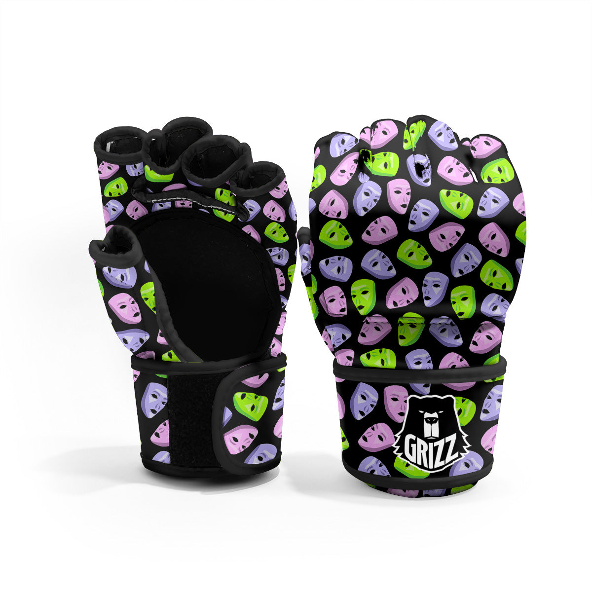 Pink Green And Purple Theater Masks Print Pattern MMA Gloves-grizzshop
