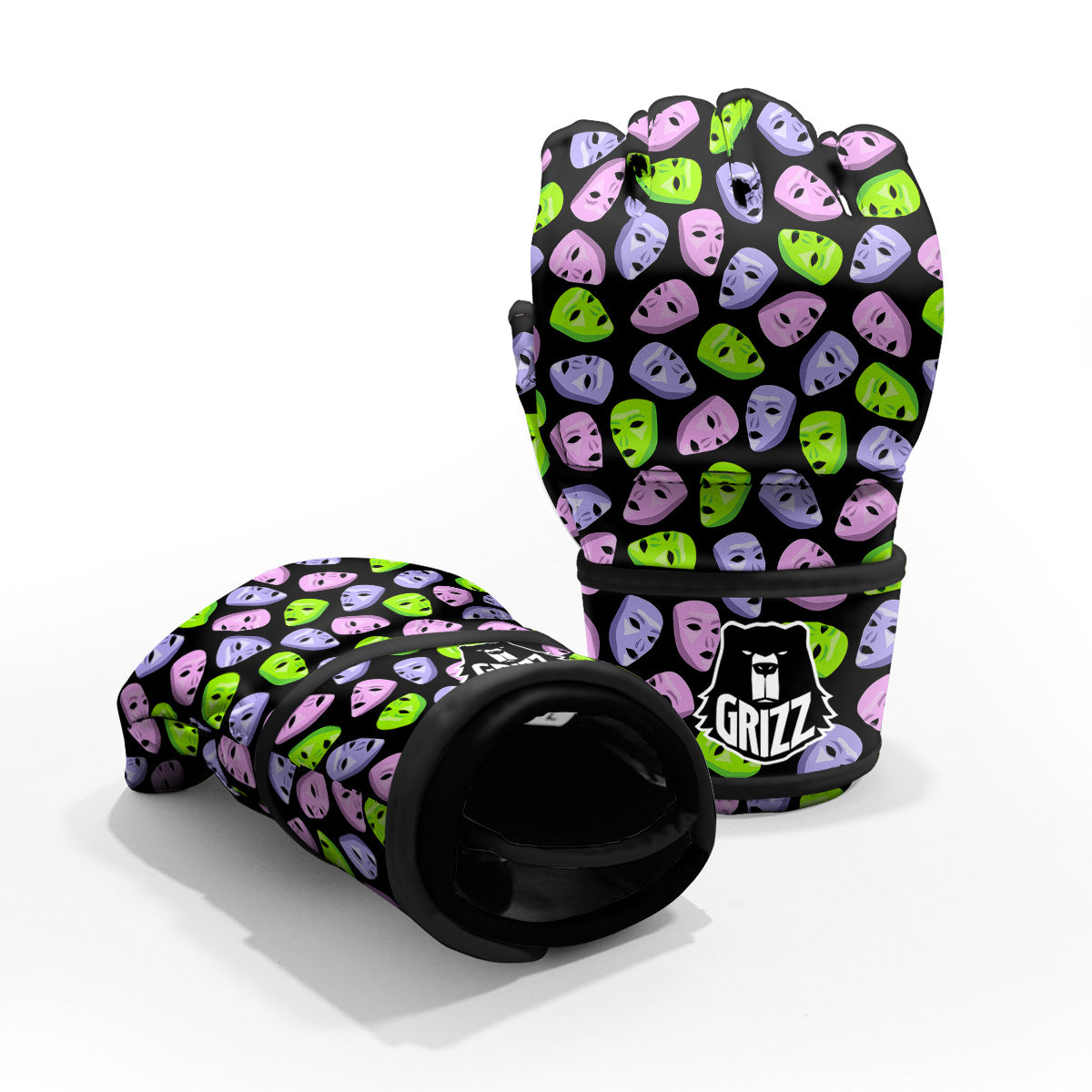 Pink Green And Purple Theater Masks Print Pattern MMA Gloves-grizzshop