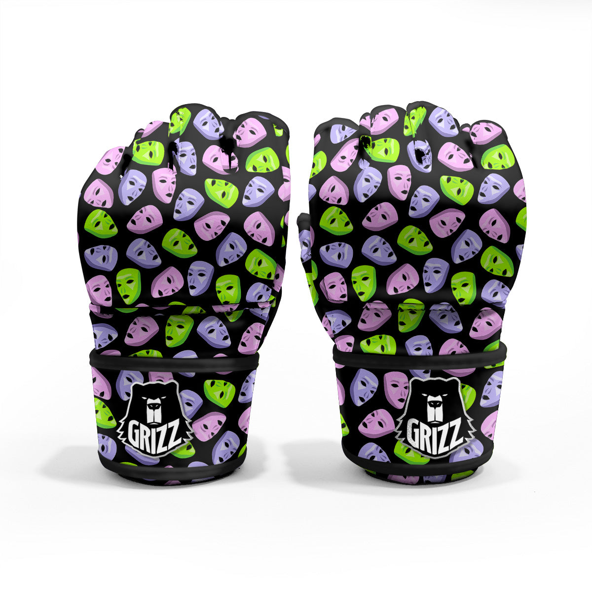Pink Green And Purple Theater Masks Print Pattern MMA Gloves-grizzshop