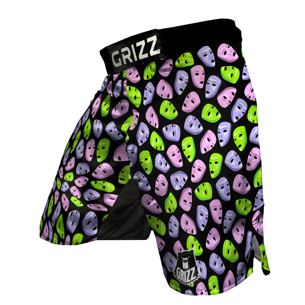 Pink Green And Purple Theater Masks Print Pattern MMA Shorts-grizzshop