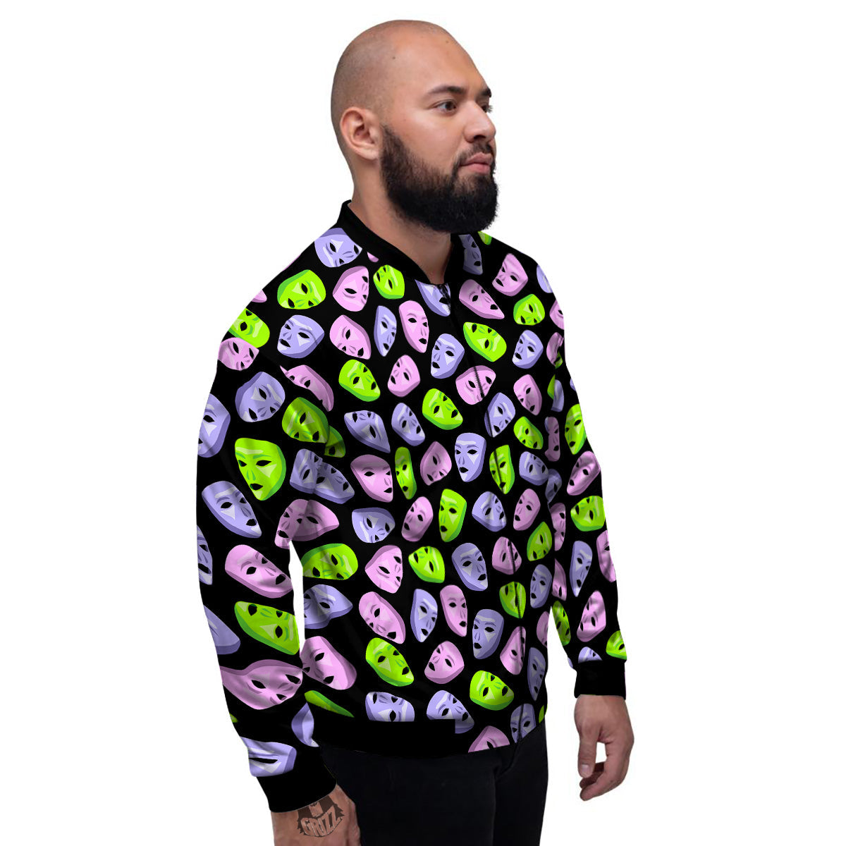 Pink Green And Purple Theater Masks Print Pattern Men's Bomber Jacket-grizzshop