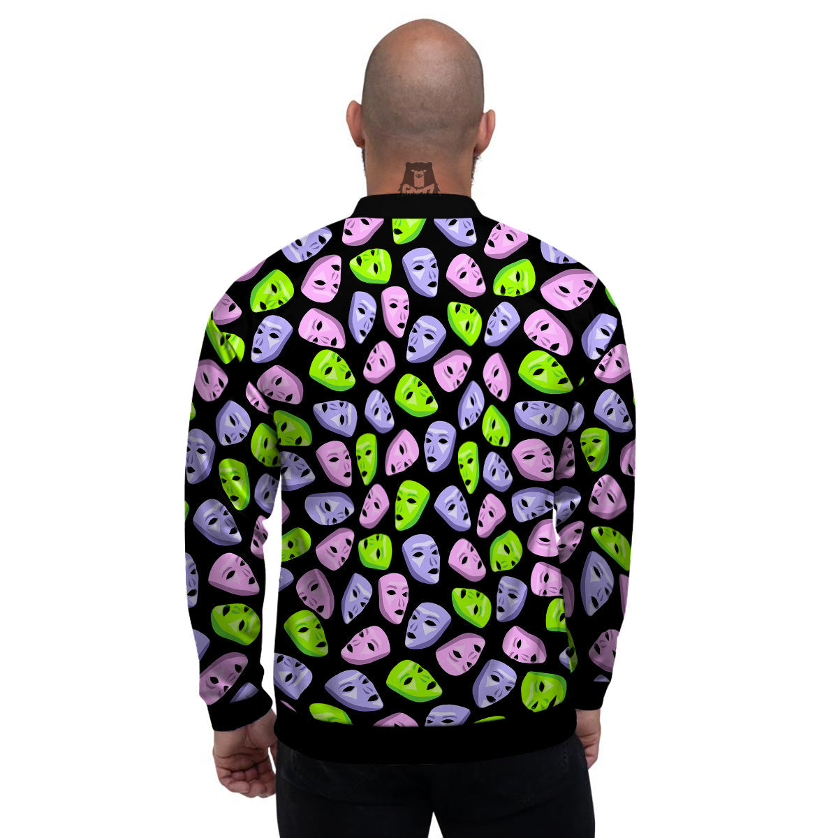 Pink Green And Purple Theater Masks Print Pattern Men's Bomber Jacket-grizzshop