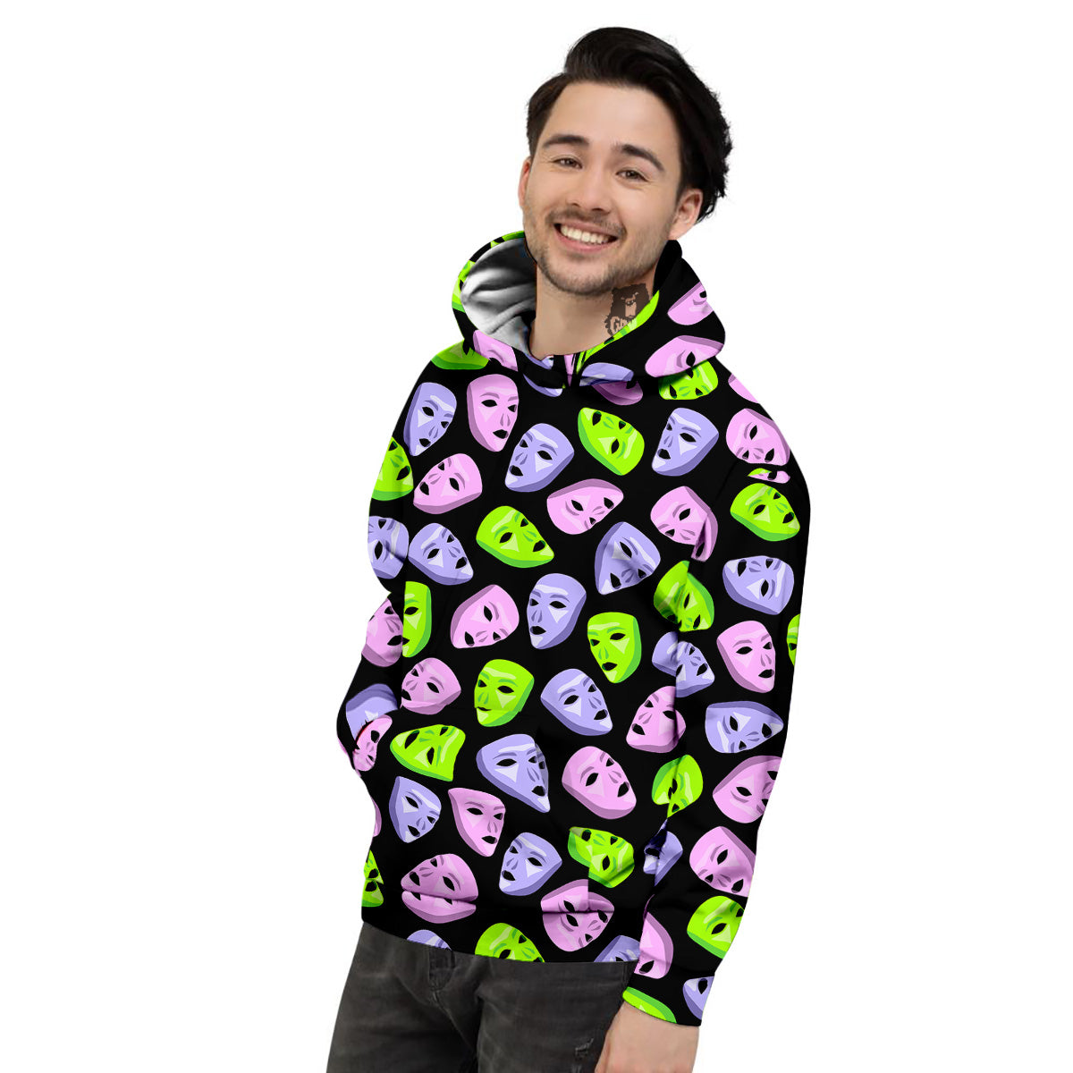 Pink Green And Purple Theater Masks Print Pattern Men's Hoodie-grizzshop