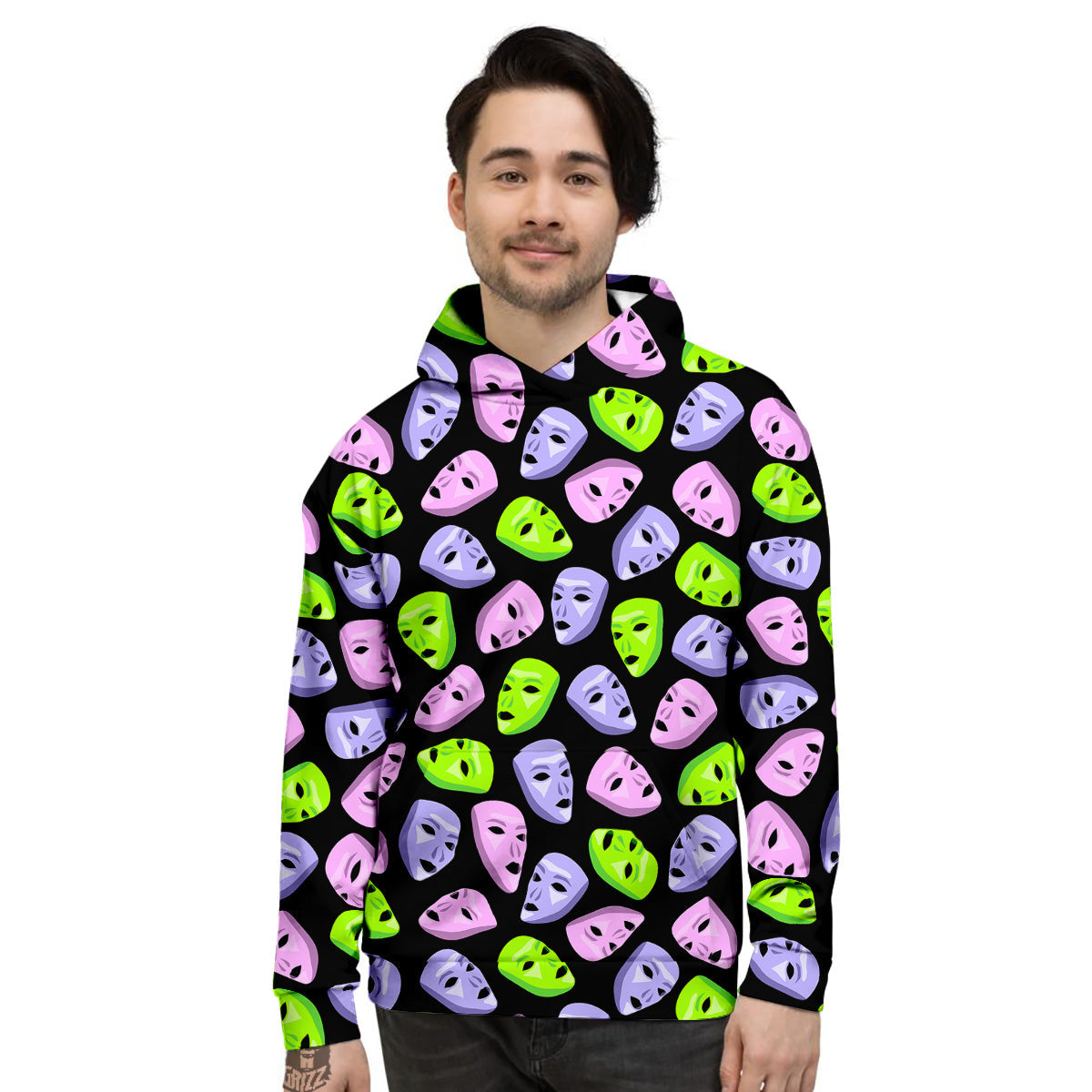 Pink Green And Purple Theater Masks Print Pattern Men's Hoodie-grizzshop