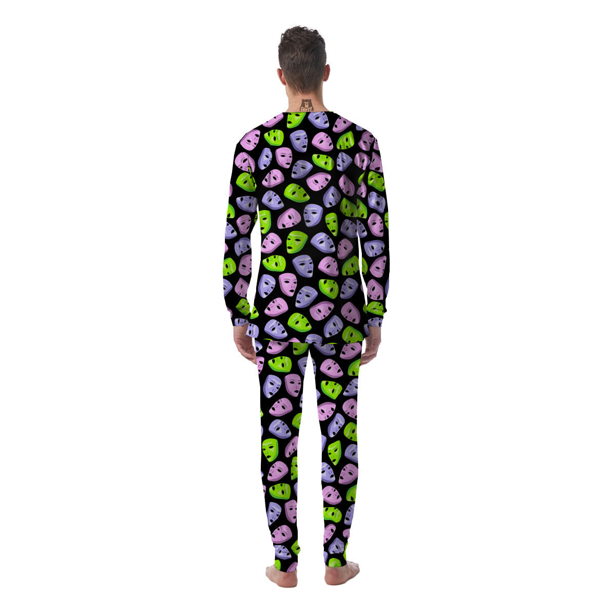 Pink Green And Purple Theater Masks Print Pattern Men's Pajamas-grizzshop