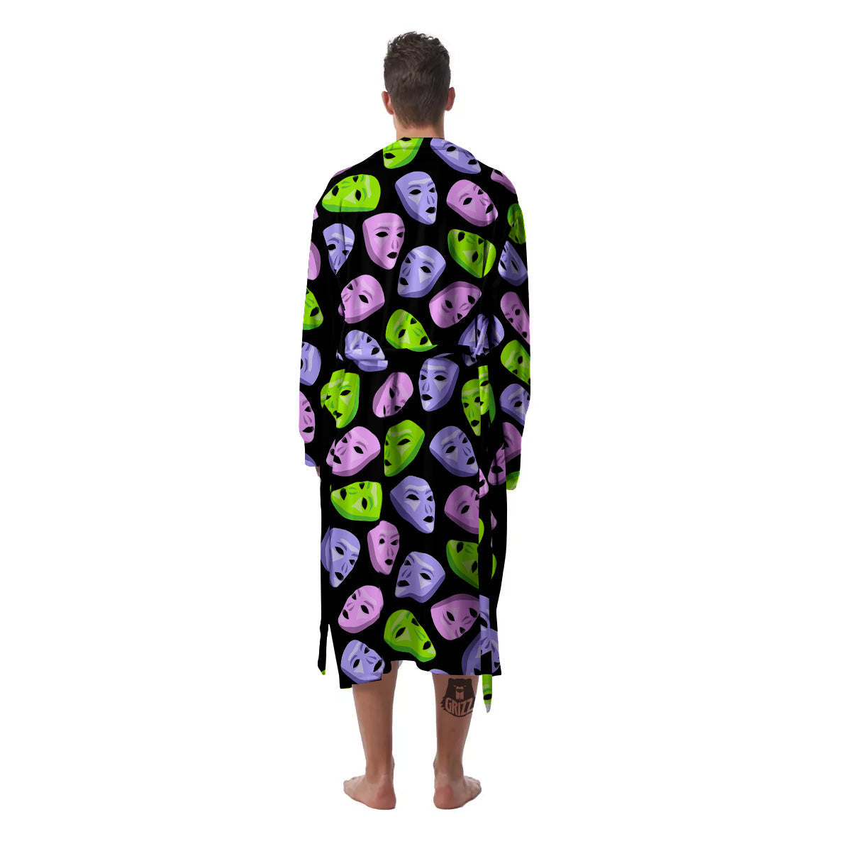 Pink Green And Purple Theater Masks Print Pattern Men's Robe-grizzshop