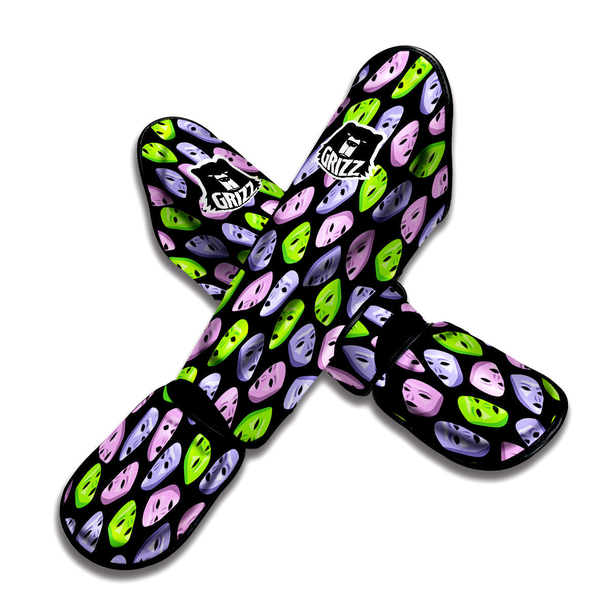 Pink Green And Purple Theater Masks Print Pattern Muay Thai Shin Guards-grizzshop
