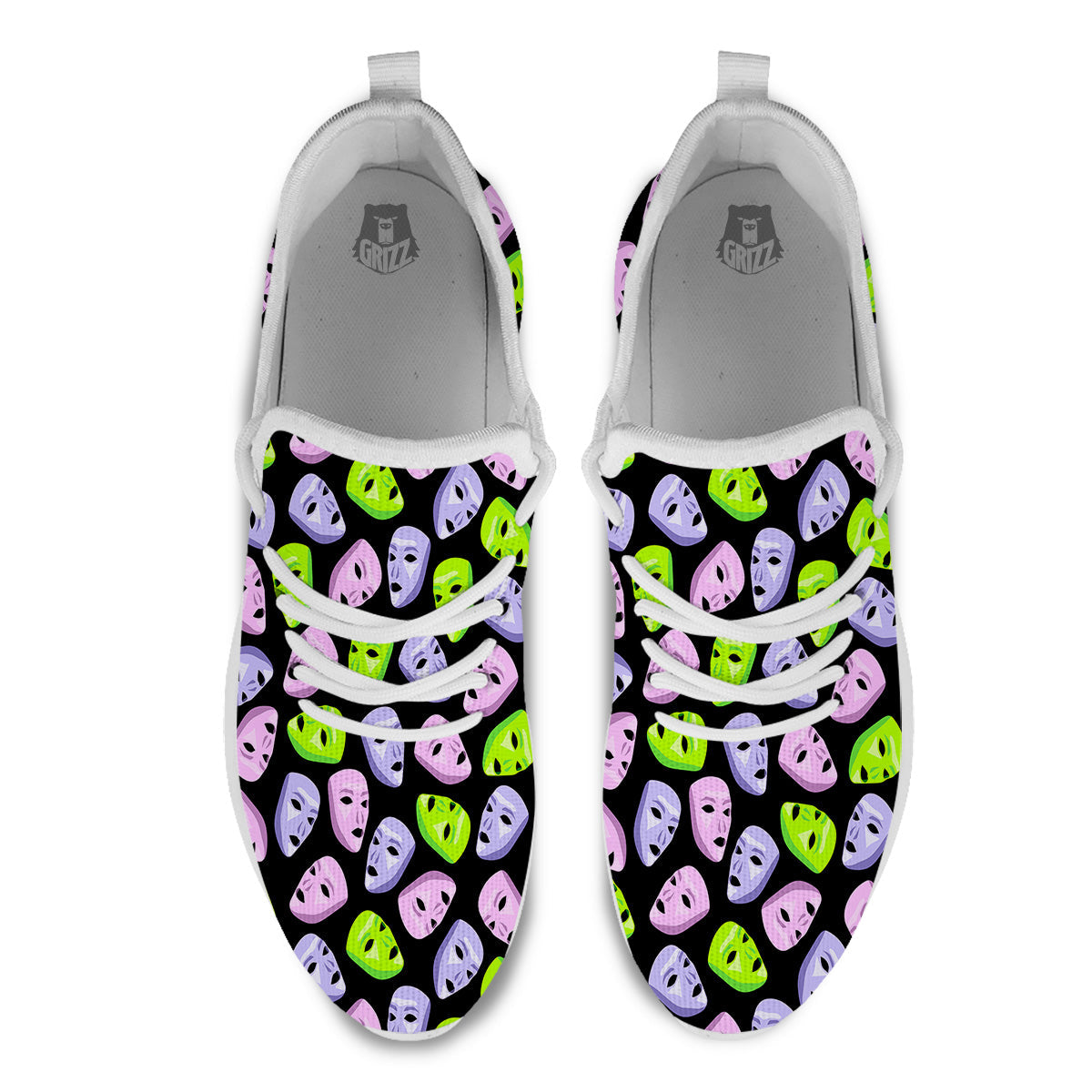 Pink Green And Purple Theater Masks Print Pattern White Athletic Shoes-grizzshop