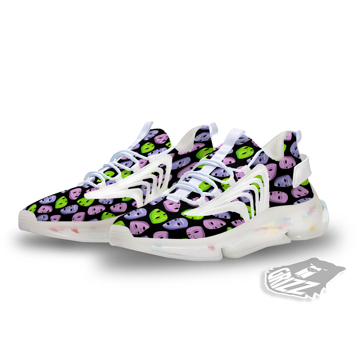 Pink Green And Purple Theater Masks Print Pattern White Gym Shoes-grizzshop