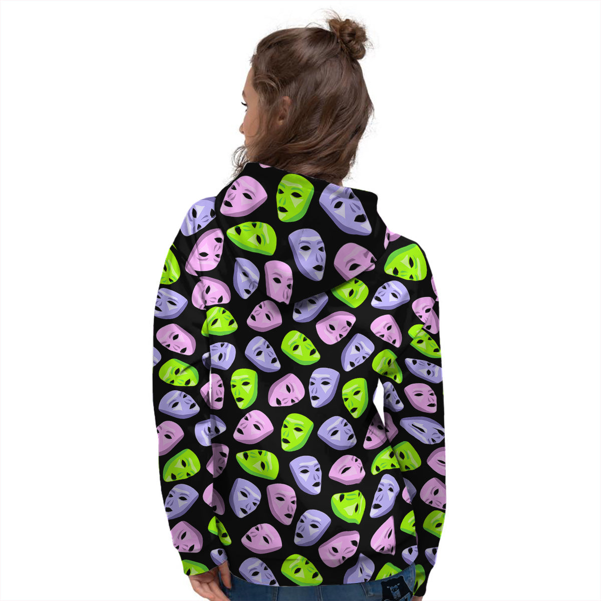 Pink Green And Purple Theater Masks Print Pattern Women's Hoodie-grizzshop