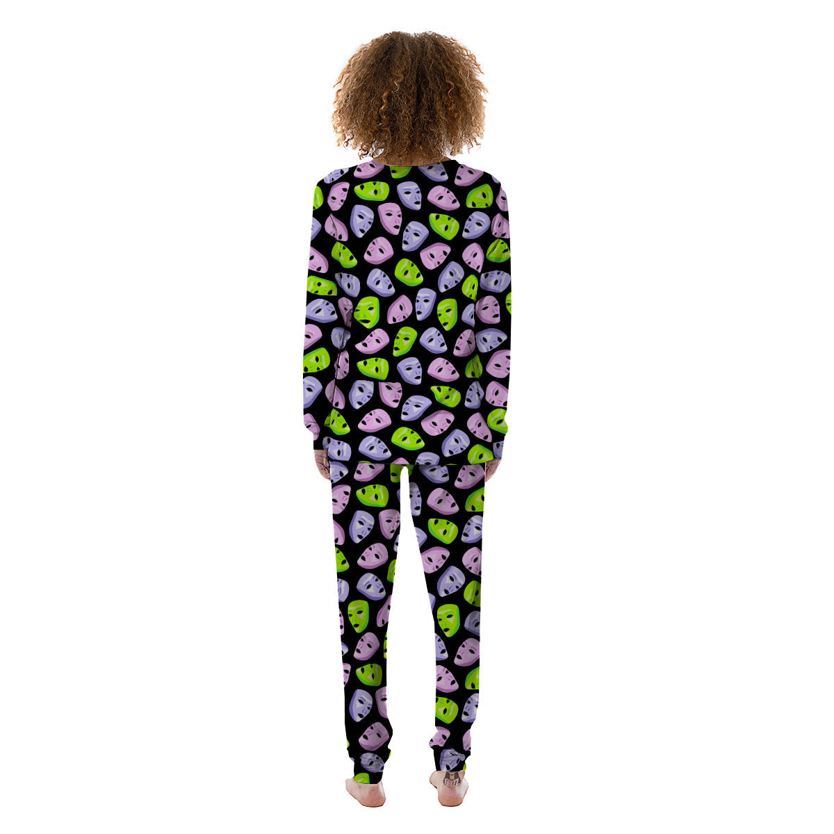 Pink Green And Purple Theater Masks Print Pattern Women's Pajamas-grizzshop