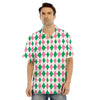 Pink Green And White Argyle Print Men's Hawaiian Shirt-grizzshop