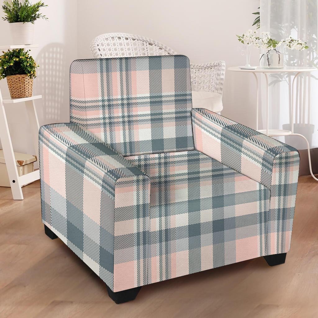 Pink Grey Plaid Tartan Armchair Cover-grizzshop