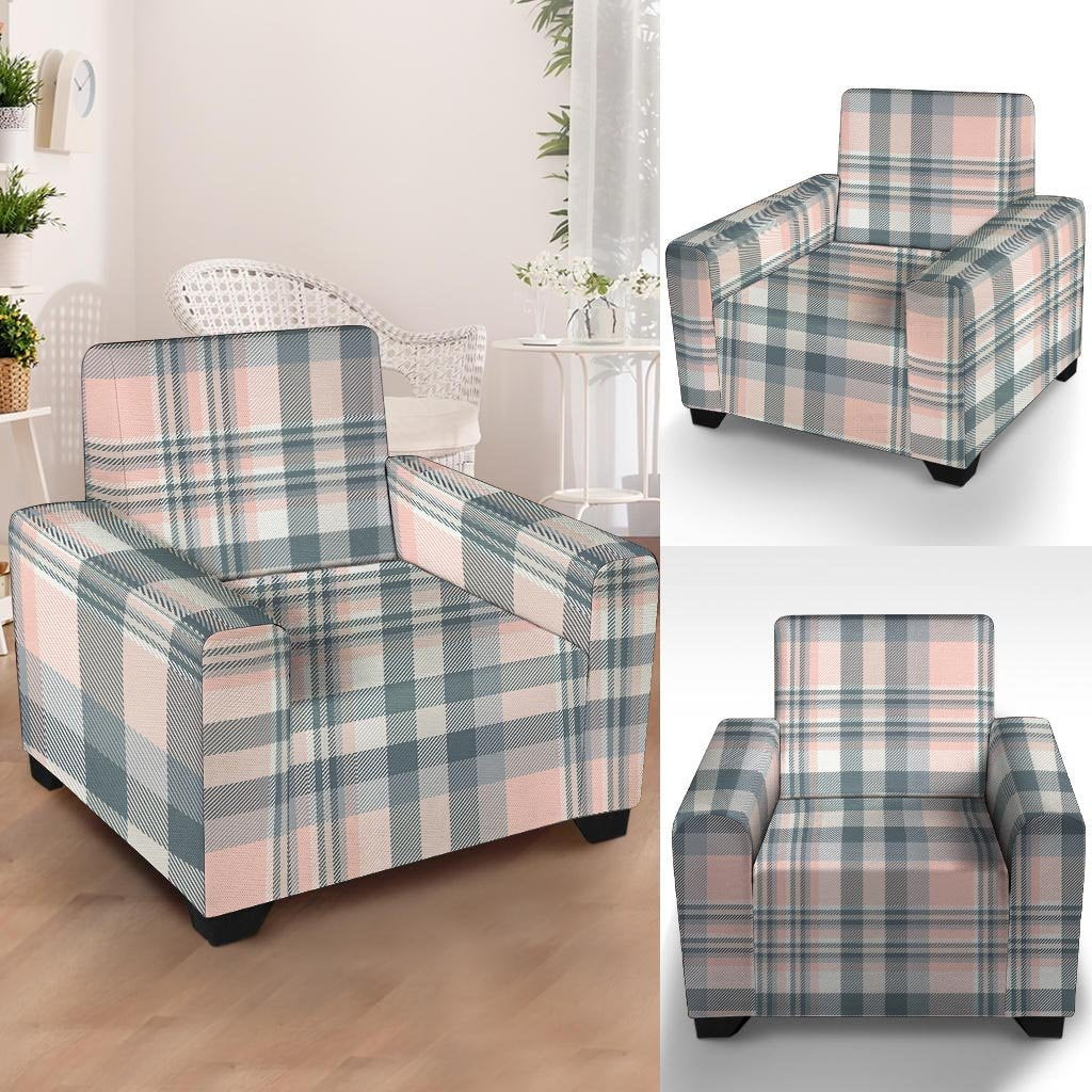 Pink Grey Plaid Tartan Armchair Cover-grizzshop