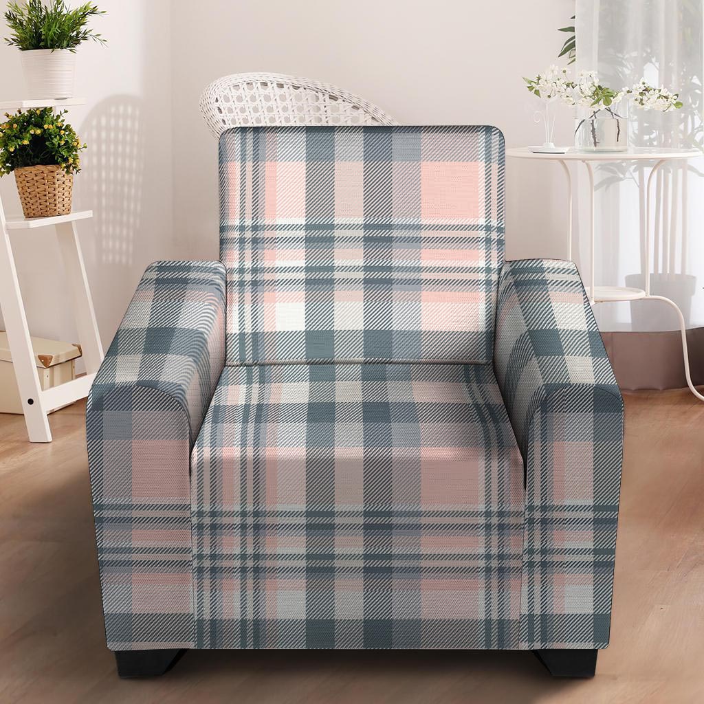 Pink Grey Plaid Tartan Armchair Cover-grizzshop