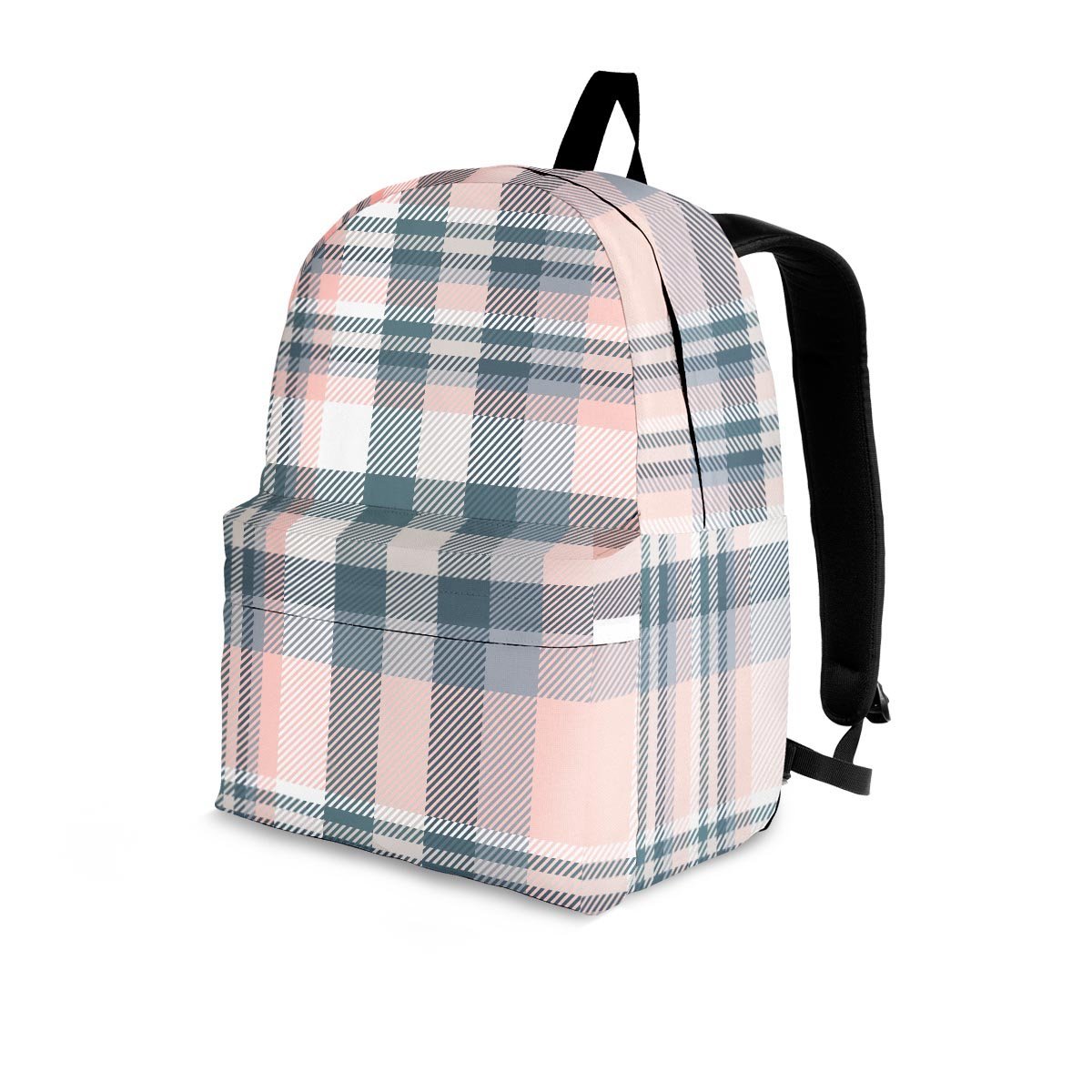Pink Grey Plaid Tartan Backpack-grizzshop