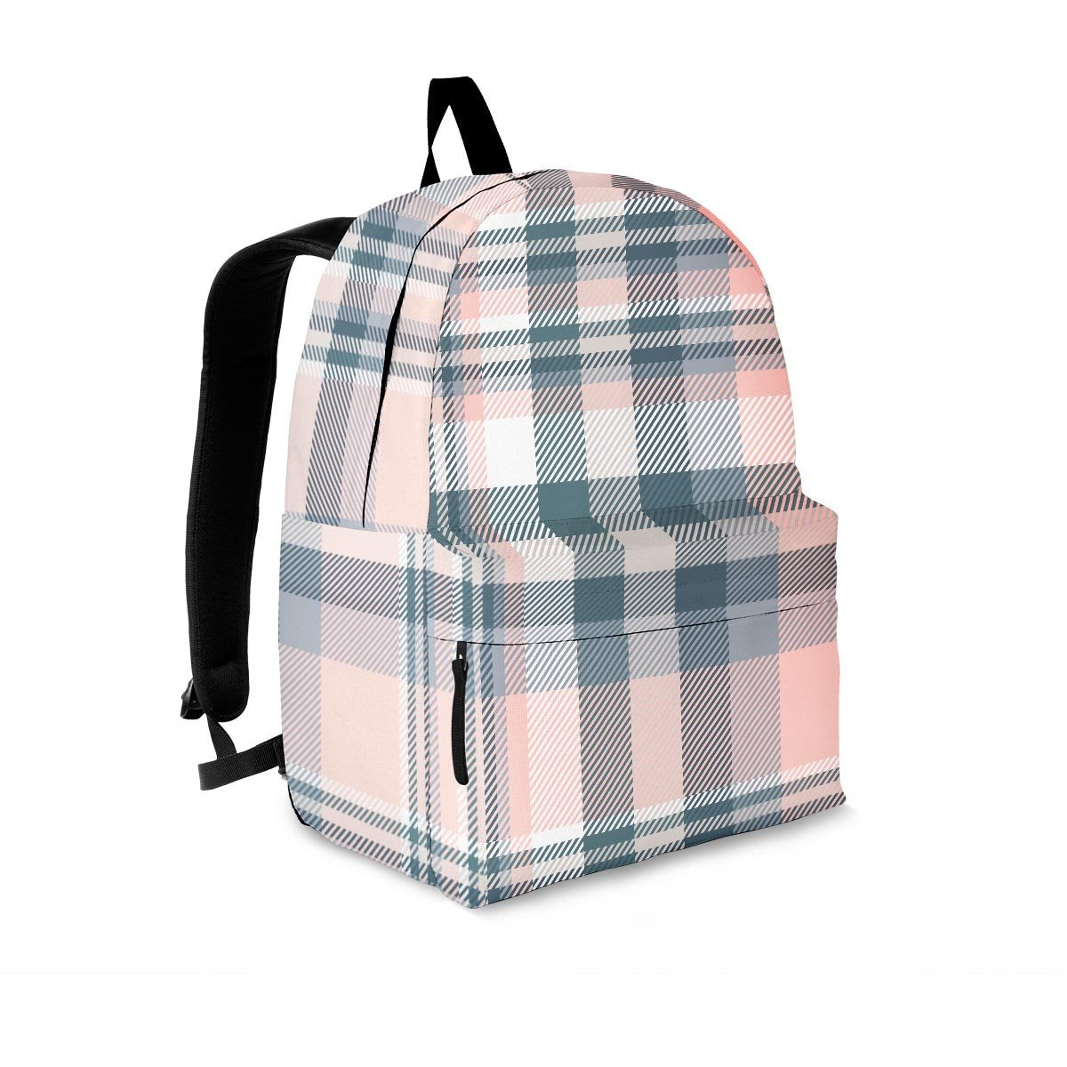 Pink Grey Plaid Tartan Backpack-grizzshop