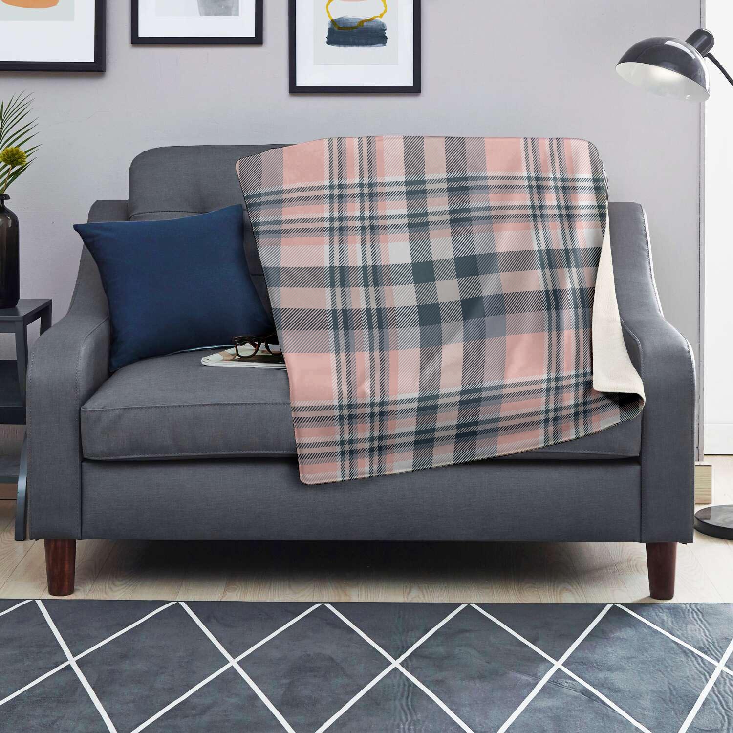 Pink Grey Plaid Tartan Blanket-grizzshop