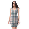 Pink Grey Plaid Tartan Bodycon Dress-grizzshop