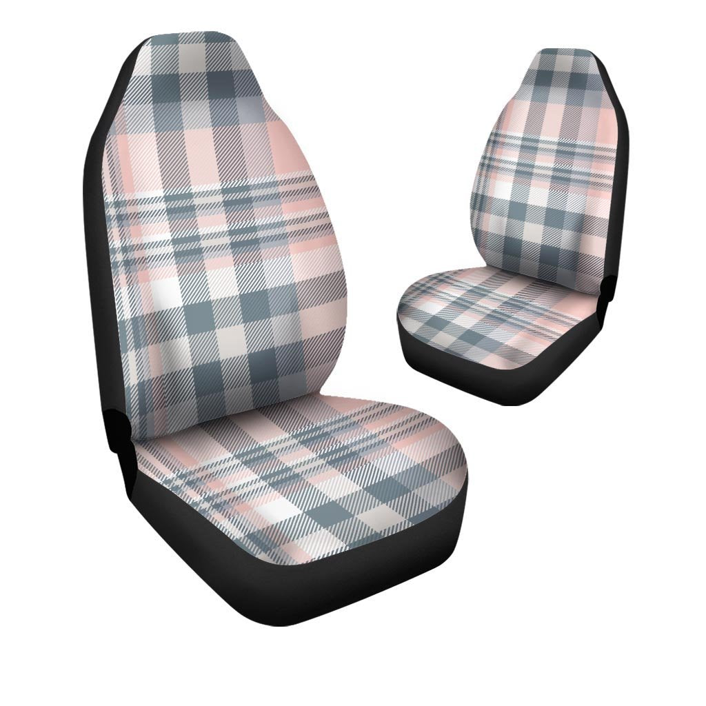 Pink Grey Plaid Tartan Car Seat Covers-grizzshop