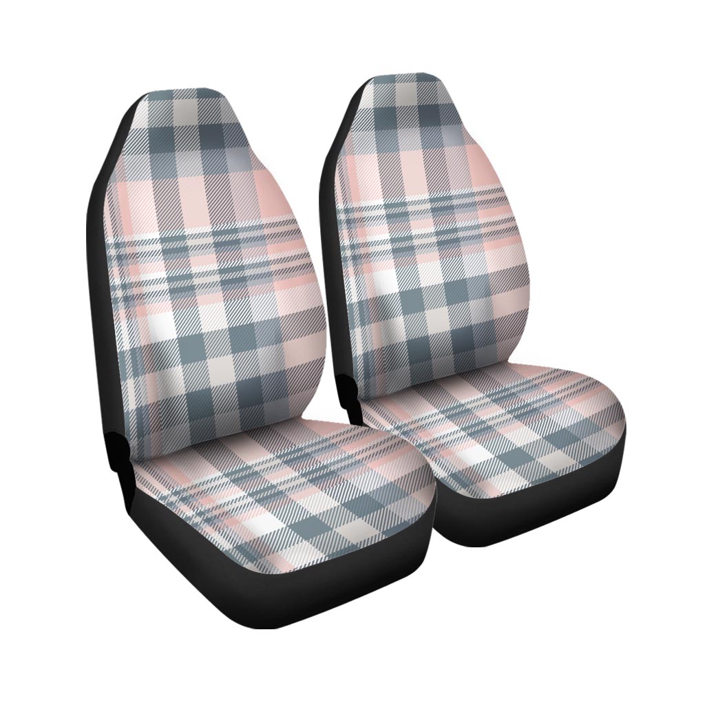 Pink Grey Plaid Tartan Car Seat Covers-grizzshop