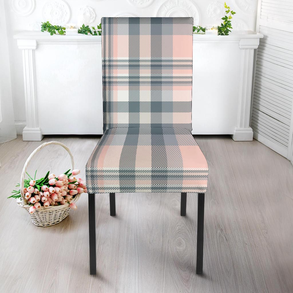 Pink Grey Plaid Tartan Chair Cover-grizzshop