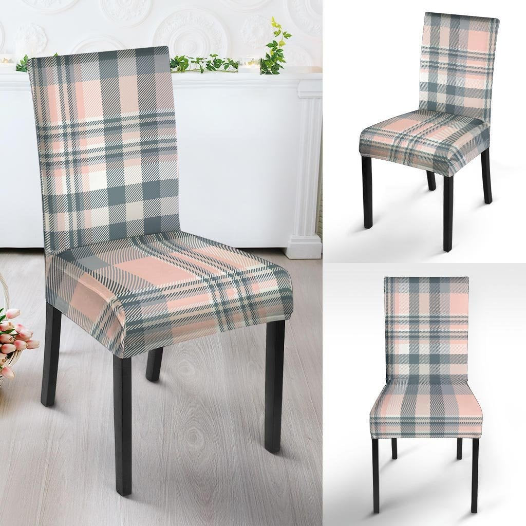 Pink Grey Plaid Tartan Chair Cover-grizzshop