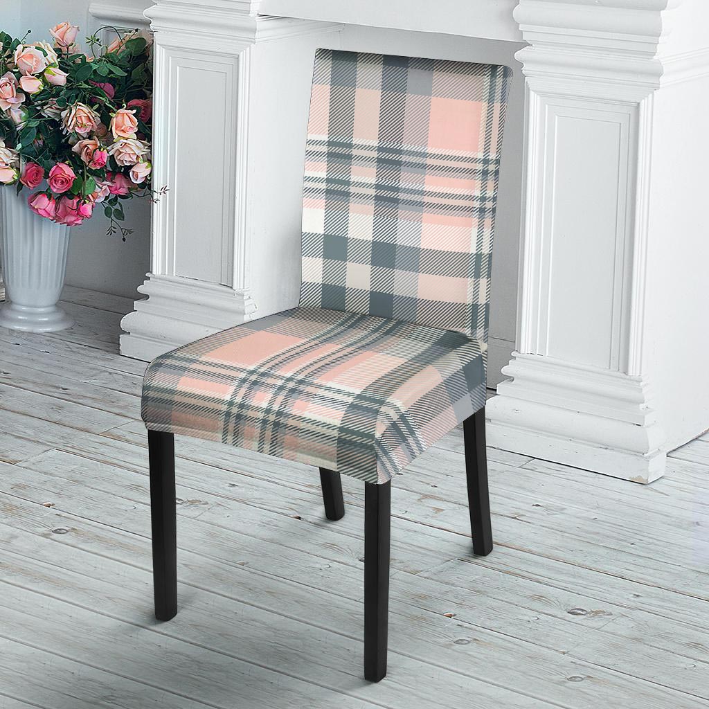 Pink Grey Plaid Tartan Chair Cover-grizzshop