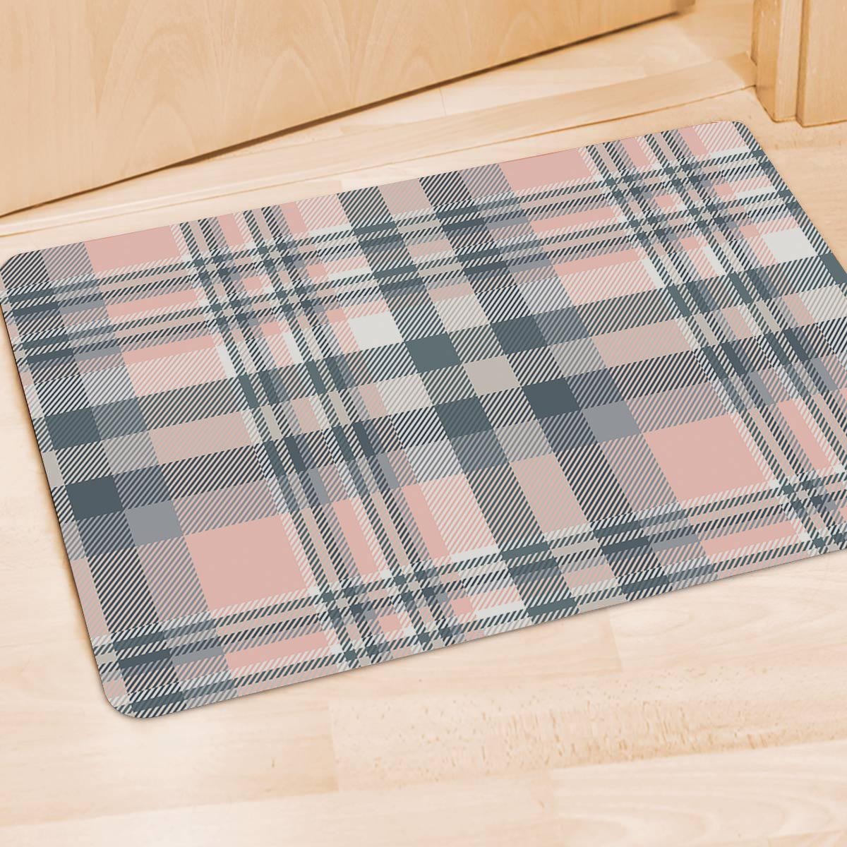 Pink Grey Plaid Tartan Door Mat-grizzshop