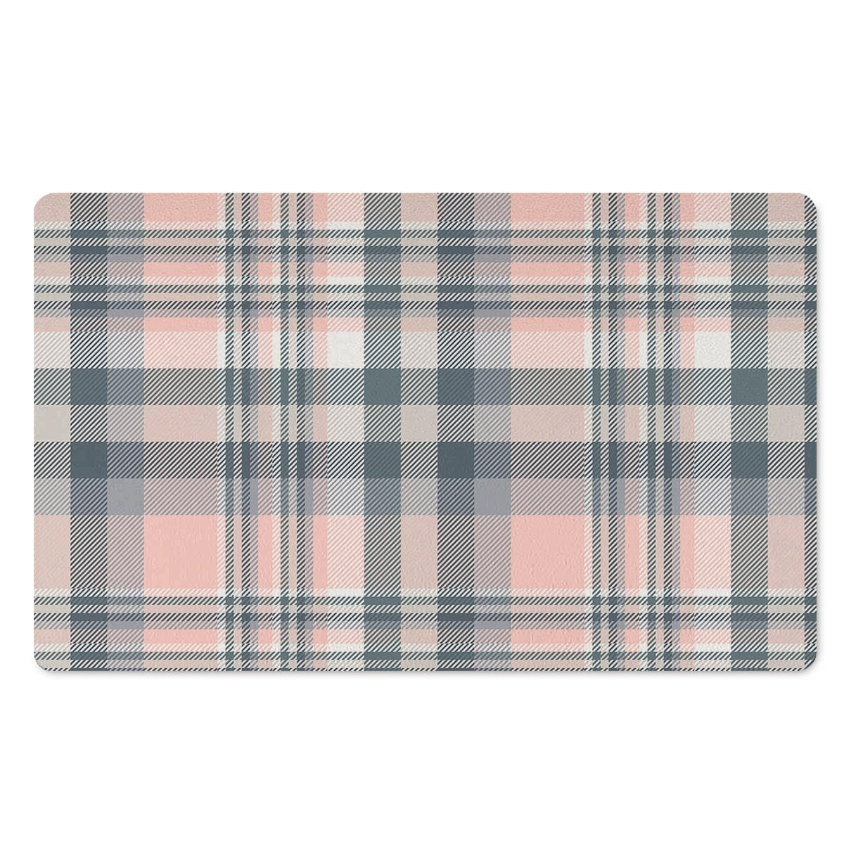 Pink Grey Plaid Tartan Door Mat-grizzshop