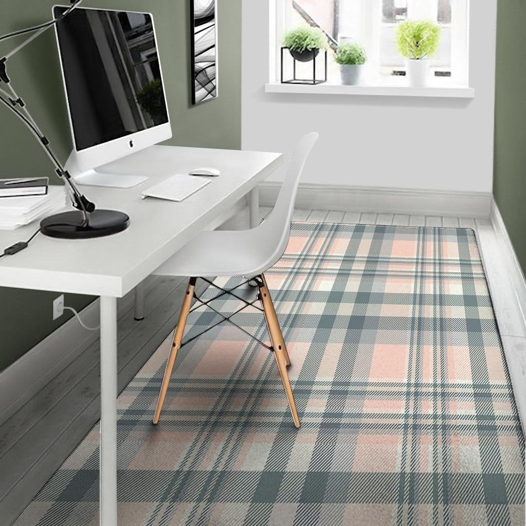 Pink Grey Plaid Tartan Floor Mat-grizzshop