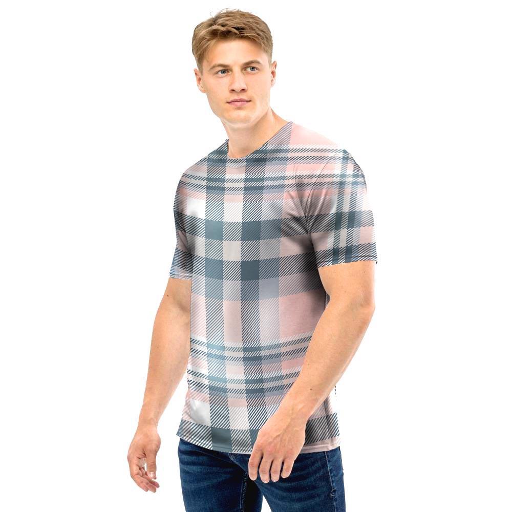 Pink Grey Plaid Tartan Men T Shirt-grizzshop