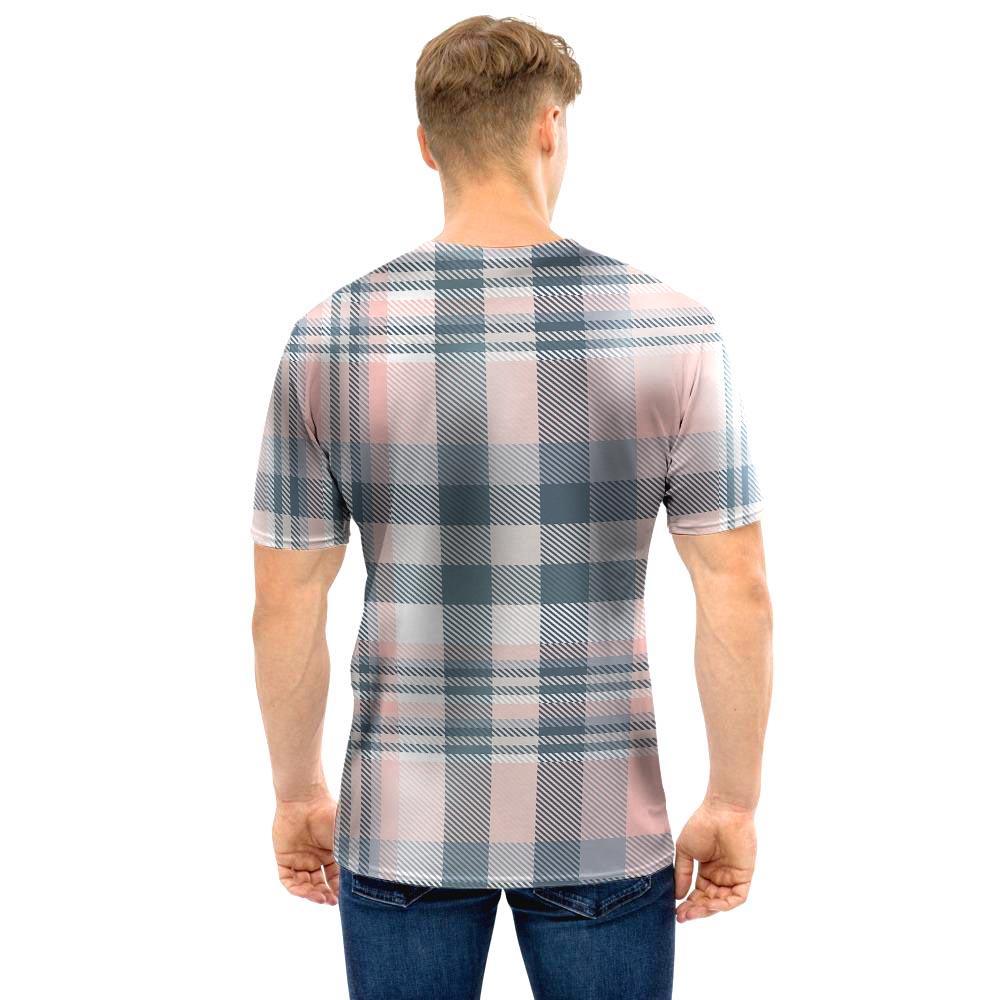 Pink Grey Plaid Tartan Men T Shirt-grizzshop