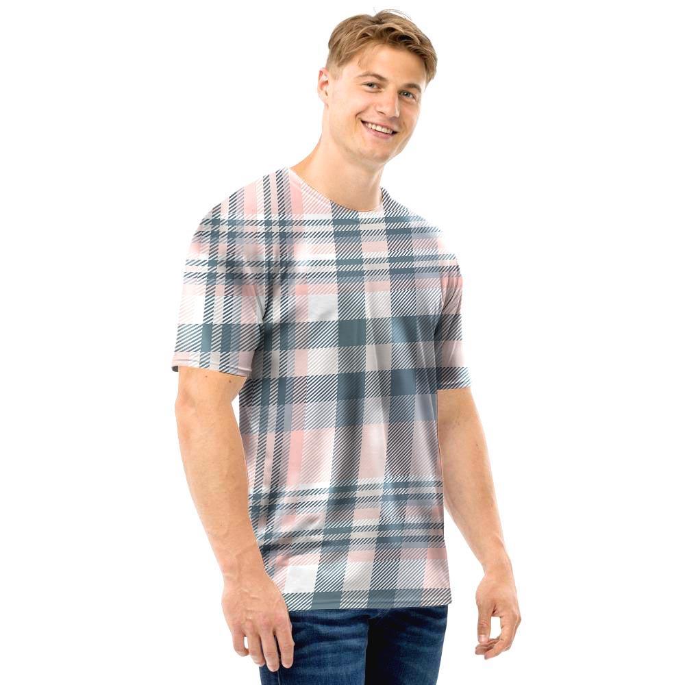 Pink Grey Plaid Tartan Men T Shirt-grizzshop