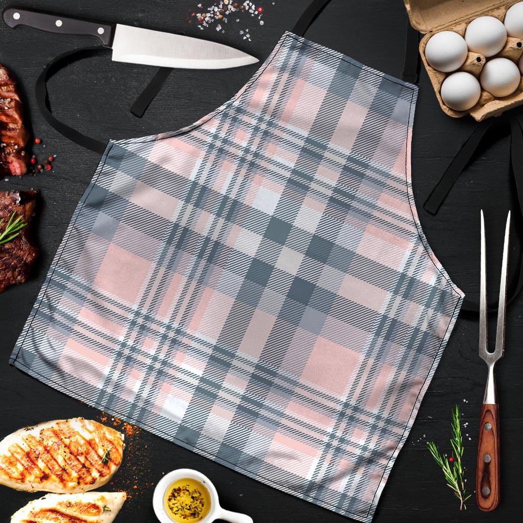 Pink Grey Plaid Tartan Men's Apron-grizzshop