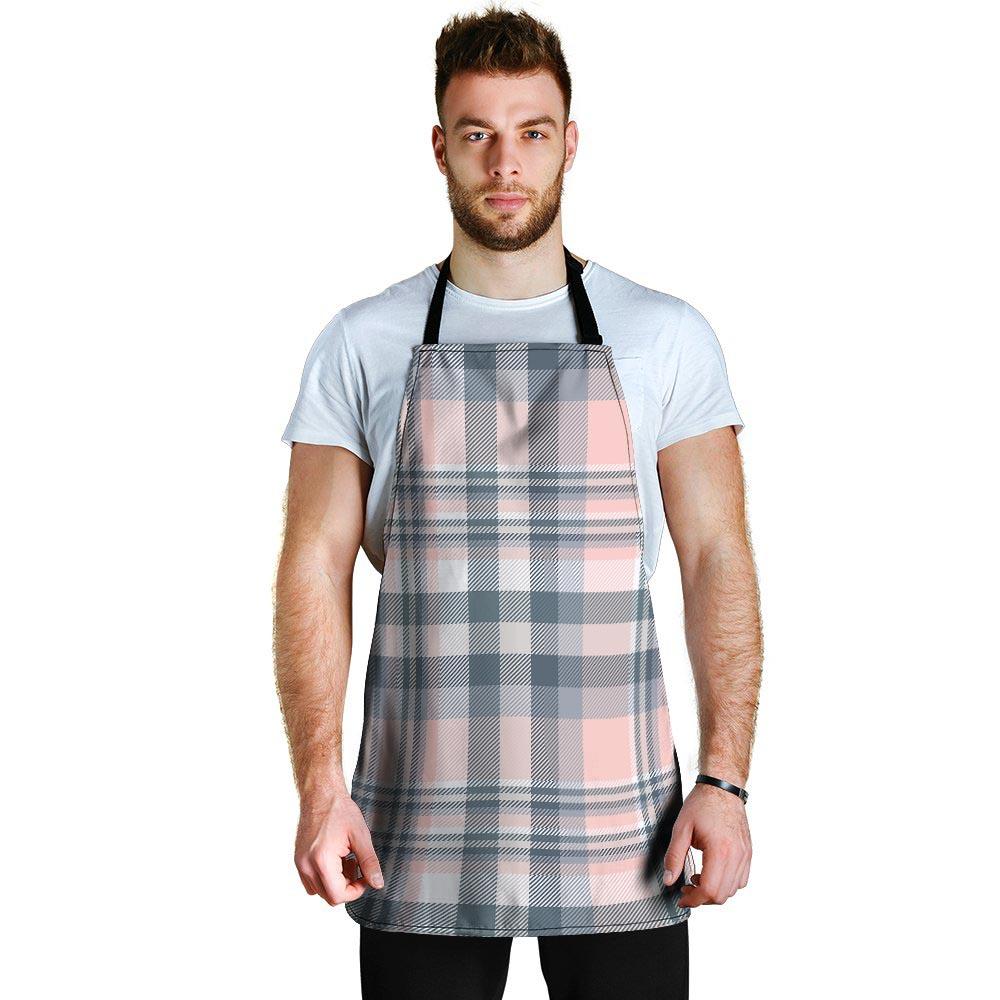 Pink Grey Plaid Tartan Men's Apron-grizzshop