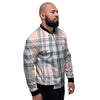 Pink Grey Plaid Tartan Men's Bomber Jacket-grizzshop