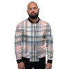 Pink Grey Plaid Tartan Men's Bomber Jacket-grizzshop