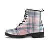 Pink Grey Plaid Tartan Men's Boots-grizzshop