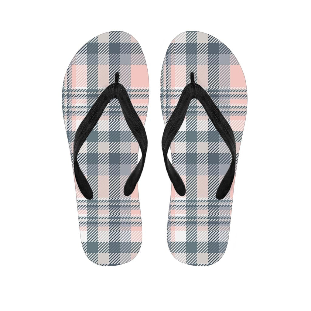 Pink Grey Plaid Tartan Men's Flip Flops-grizzshop