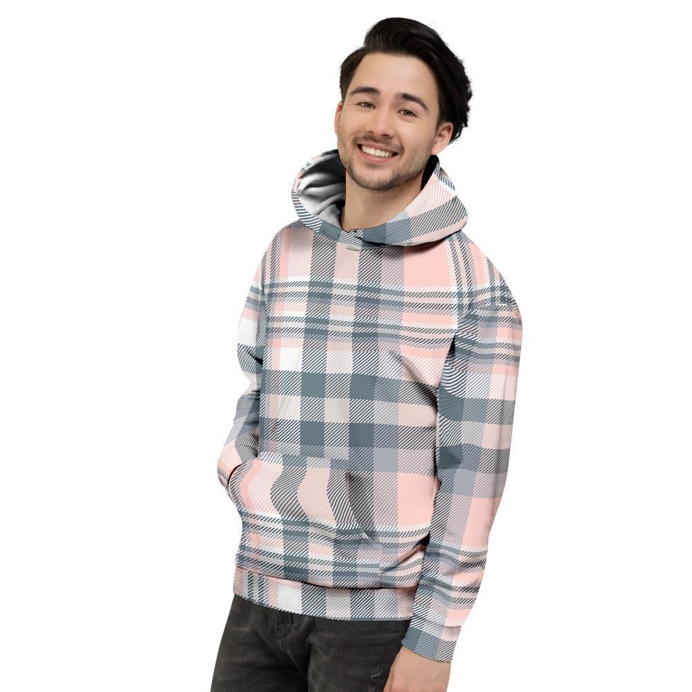 Pink Grey Plaid Tartan Men's Hoodie-grizzshop